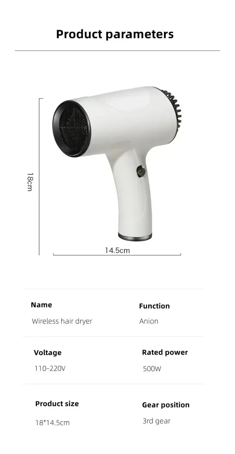 Hair dryer 20000RPM Portable Wireless Hair Dryer Rechargeable Blow Dryer