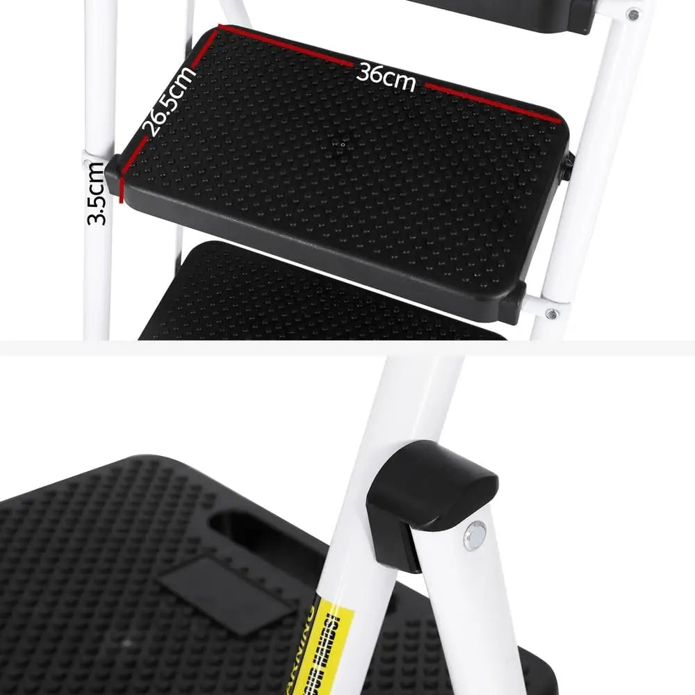 Step Ladder 4 Step Multi-Purpose Folding Steel Platform Tool Bag Handrails