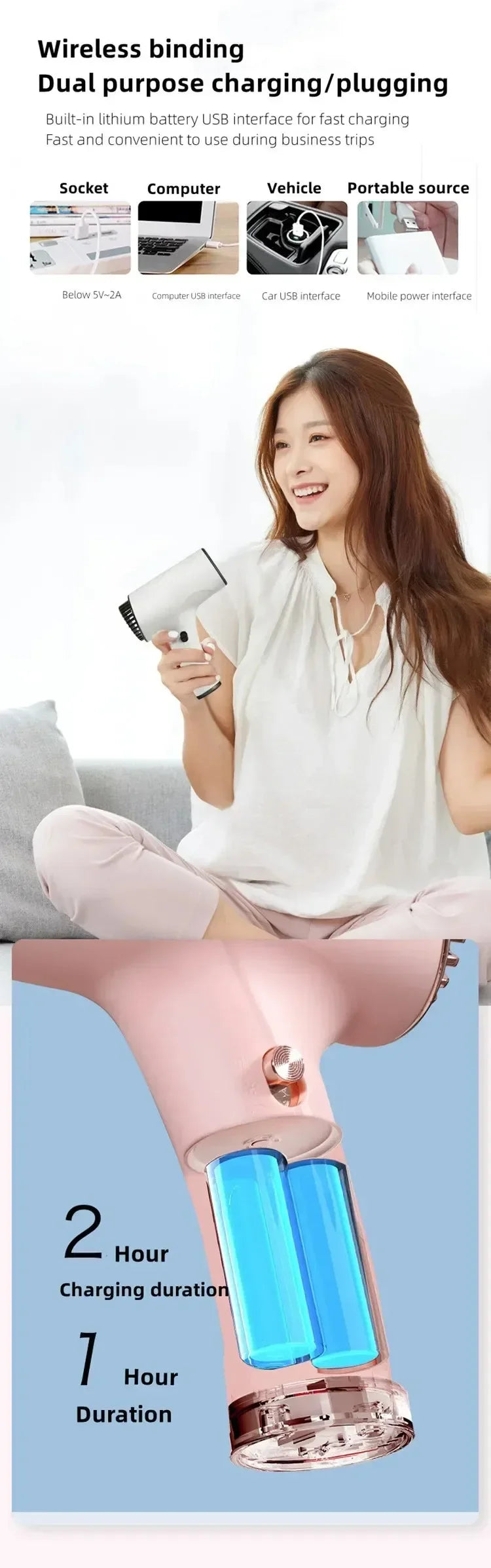 Hair dryer 20000RPM Portable Wireless Hair Dryer Rechargeable Blow Dryer