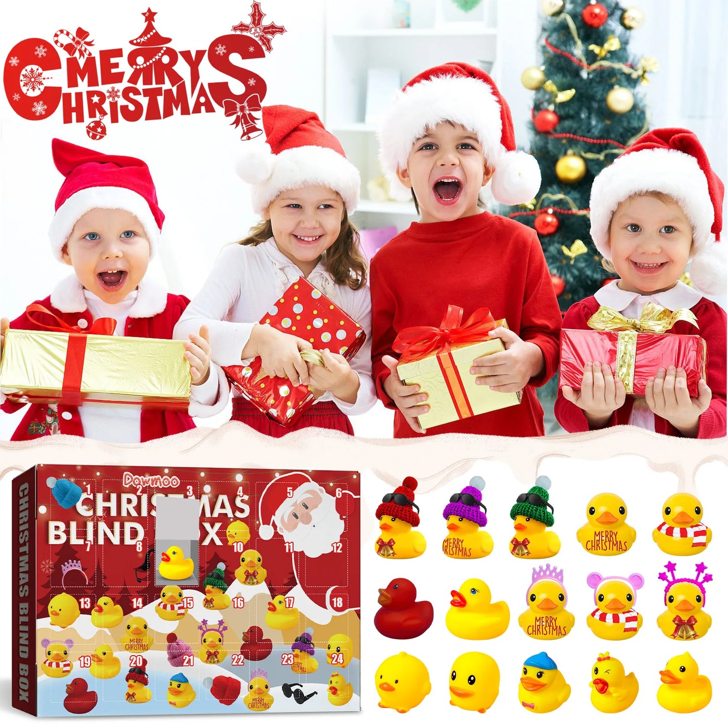 Christmas Advent Calendar 24 Rubber Duckling JV Countdown Calendar Blind Box Family Christmas Ornaments Children's New Year Gifts