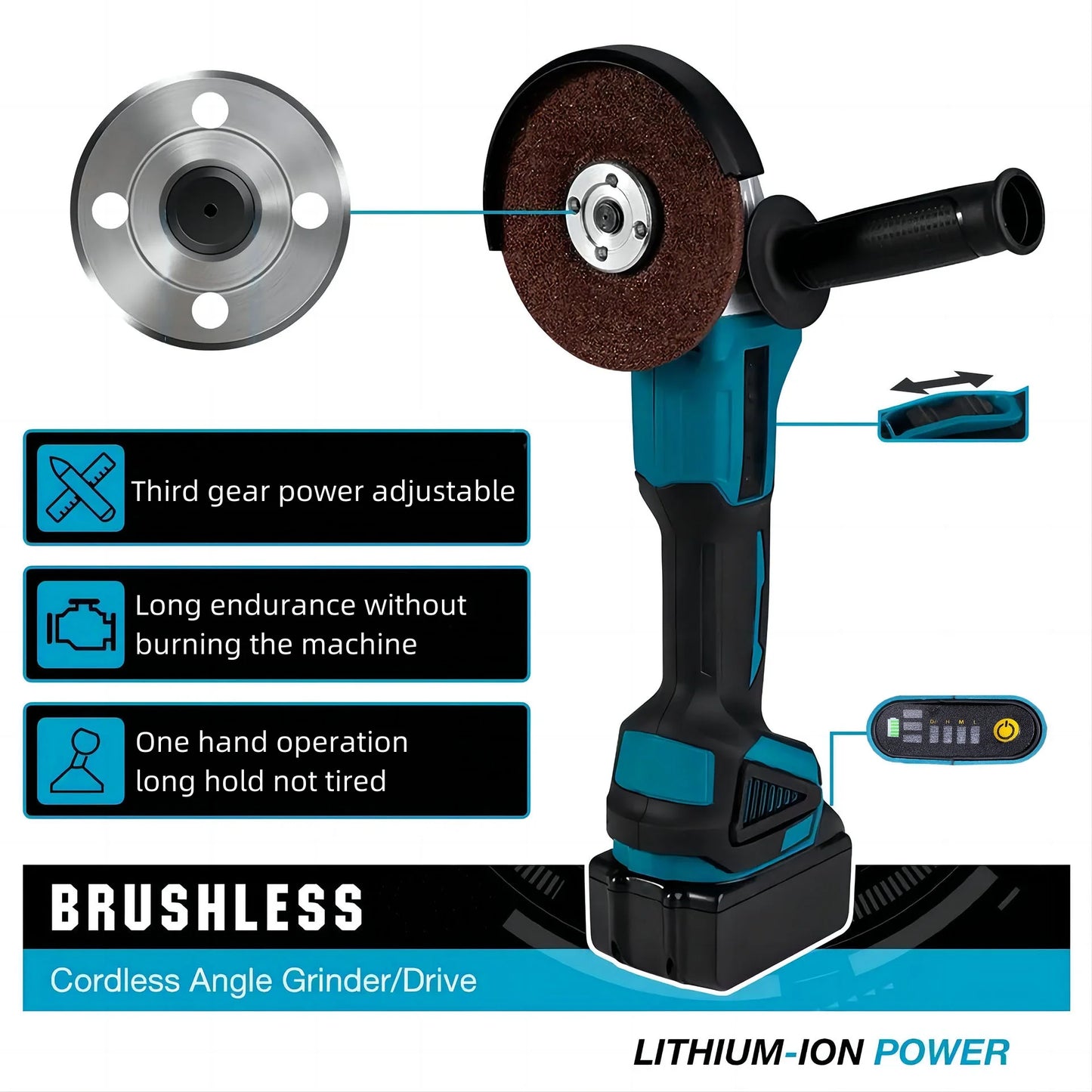 Makita Compatible 125mm Brushless Angle Grinder Cordless Li-ion Battery Powered for Cutting Polishing Grinding Compatible with Makita 18V tools
