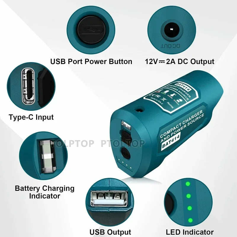 Makita Milwaukee Bosch 12V Charger Converter USB Power Adapter Phone Charger Adapter For Milwaukee For Makita For Bosch 12V Battery 12V DC Output Port