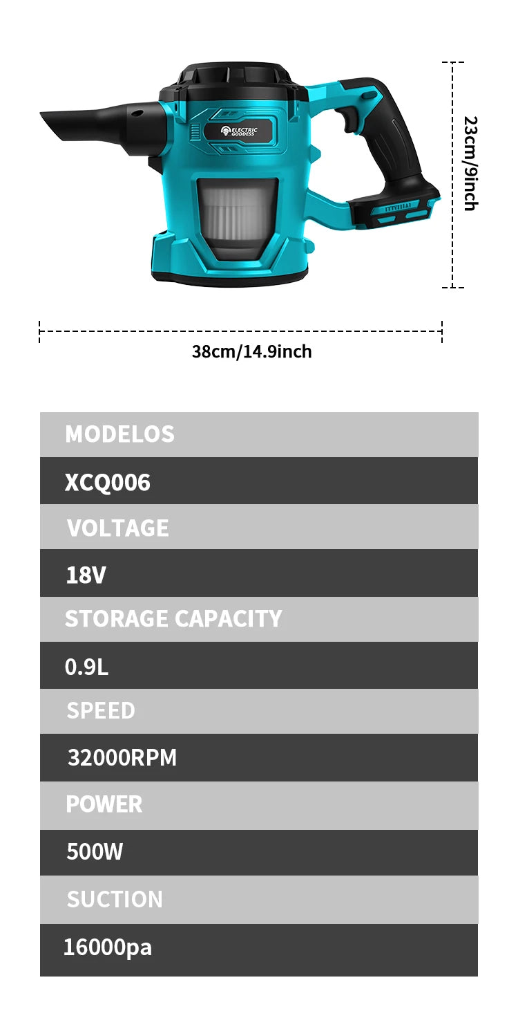 Makita Compatible 16000pa Cordless Electric Vacuum Cleaner Handheld Rechargeable Dry/Wet Dust Carpet Collector Machine for Makita 18v Battery Pin