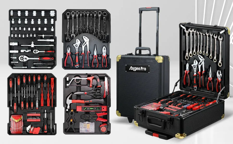 DIY TOOL KIT Household Repair Tool Set - Portable Hand Toolbox Trolly Case on Wheels, Professional Mechanics Kit With Multi-Functional Wr