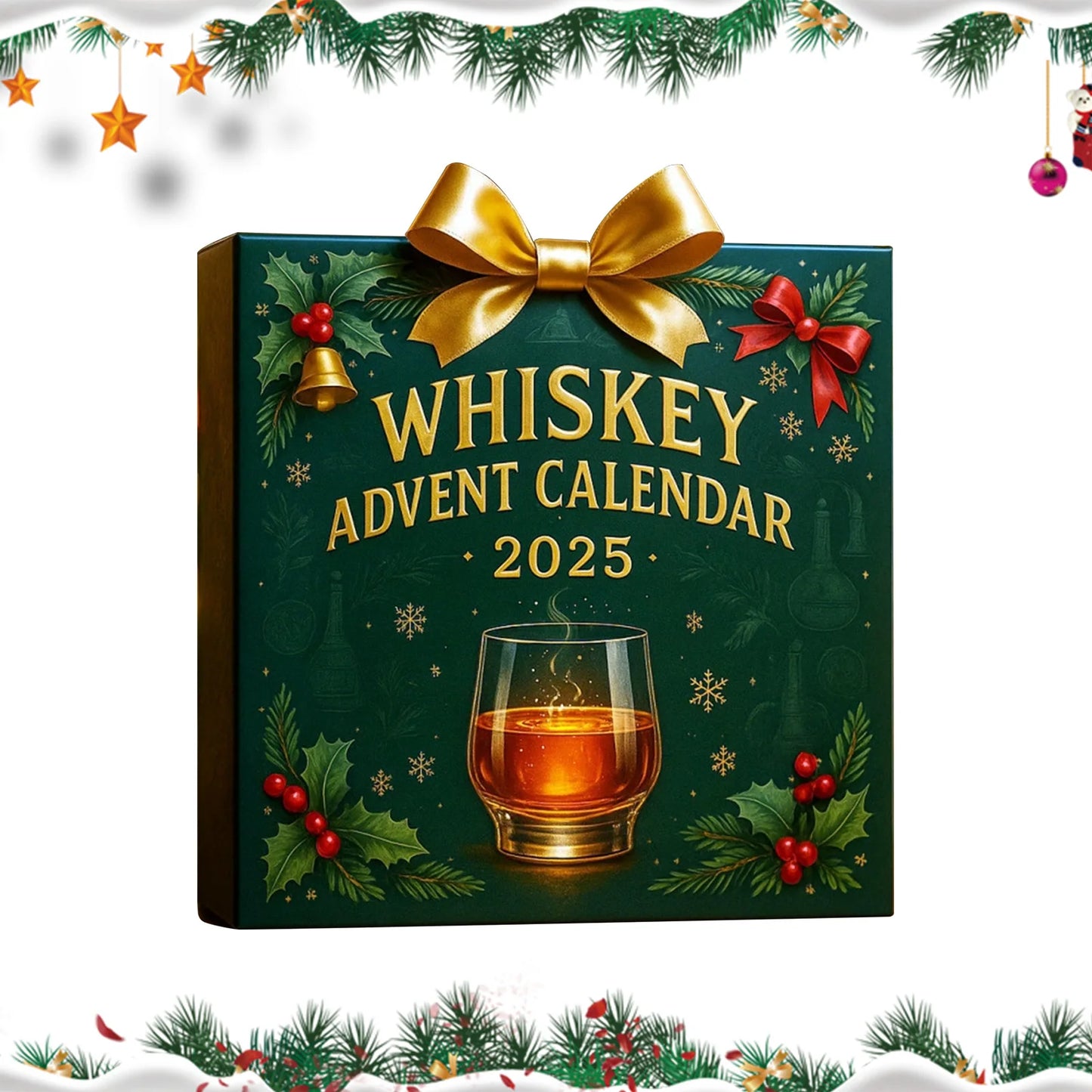 Advent Calendar JV with 24 Whiskey Ornament Christmas Calendars Christmas Countdown Calendar for Home/Office/Tree Xmas Decor