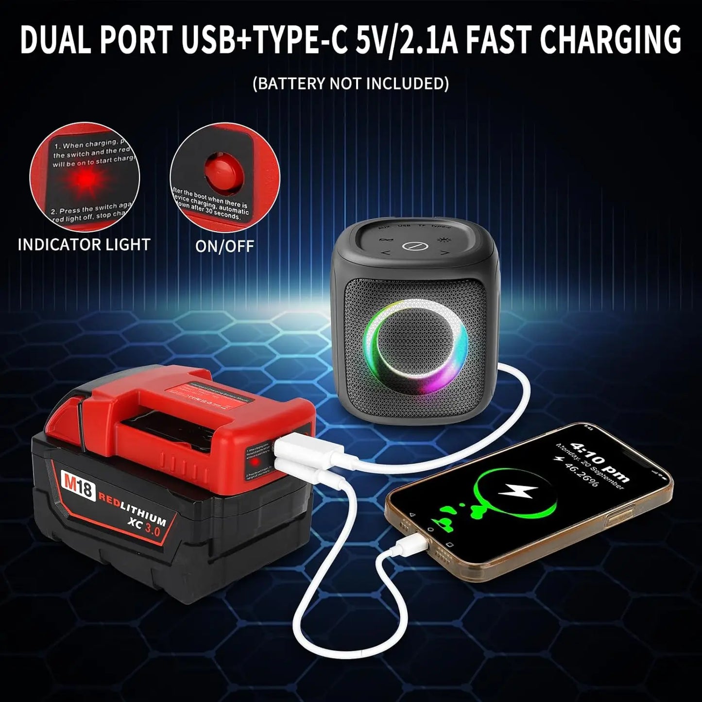 Battery Adapter for Milwaukee 18V Battery Adaptor with USB Charger & Type-C PD Power Source