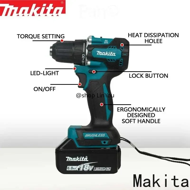 Makita Original DDF487 Brushless Cordless Driver Drill Brushless battery and Charger Combo