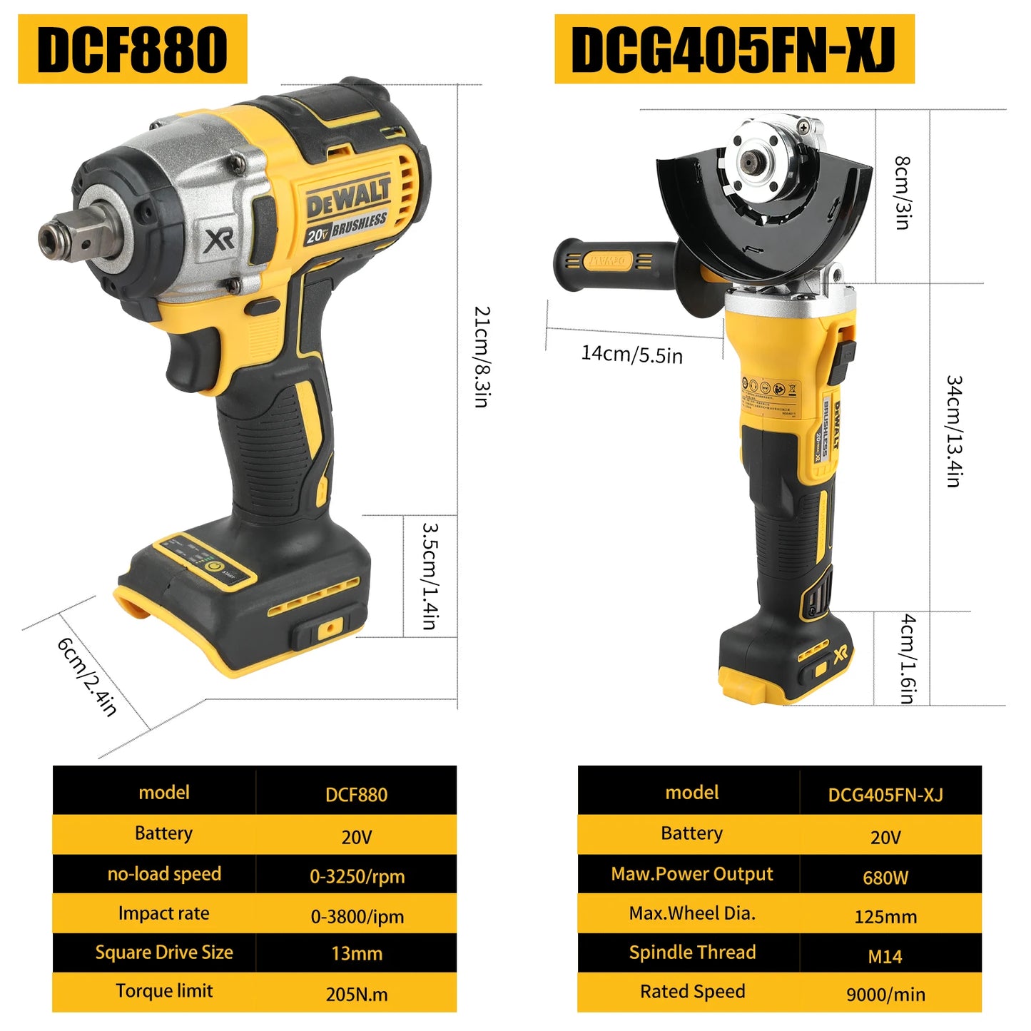 DeWalt 20v brushless DCF880, DCG405 Combo- Combination kit (Tools only with bag)