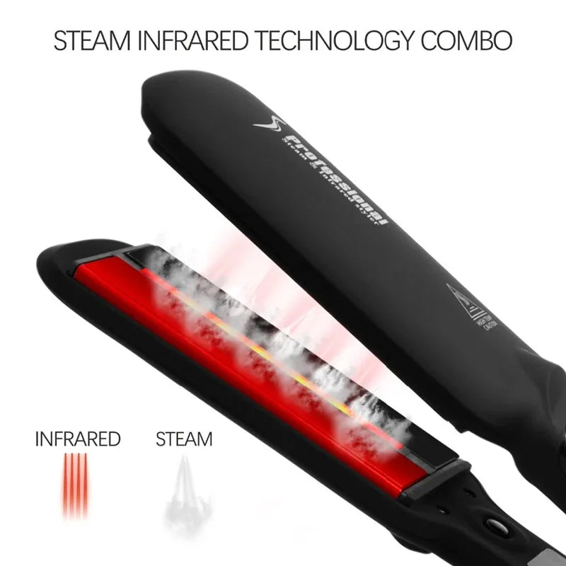Hair straightener 230°C Professional Steam Hair Straightener Infrared Care Ceramic Coated 2-Inch-Wide Plates for Salon Straightening Styling