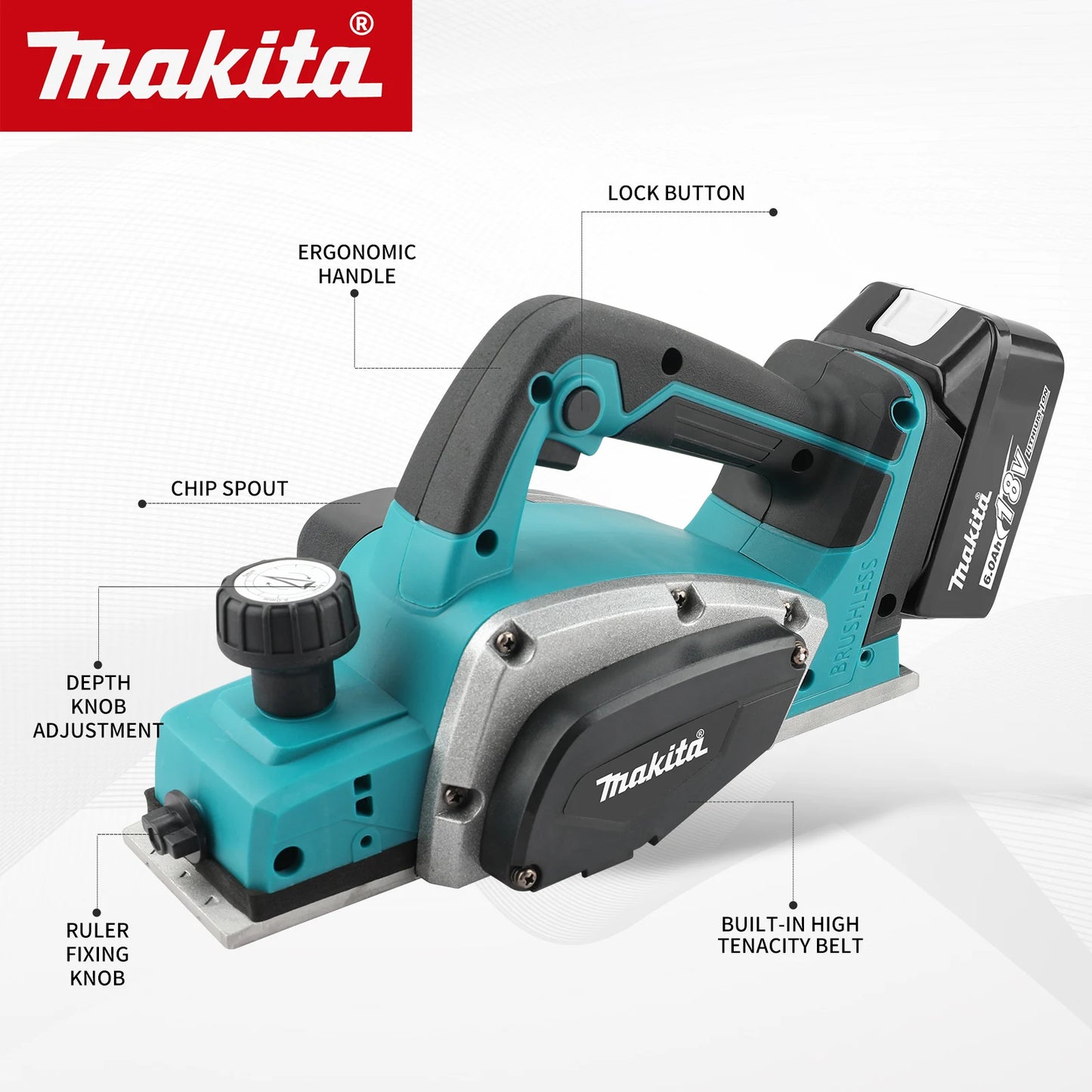Makita 18V Electric Planer 82mm Planning Width,15000rpm,650W Power,2.5mmCut Depth, Ergonomic Handle for DIY Woodworking&Board Creation