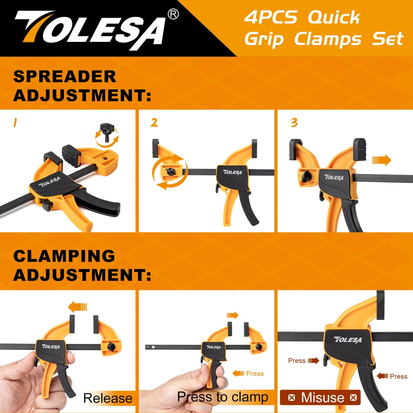 Tolesa A7BC1003 Bar Clamp Set 4pk– Compact Strength in Every Grip