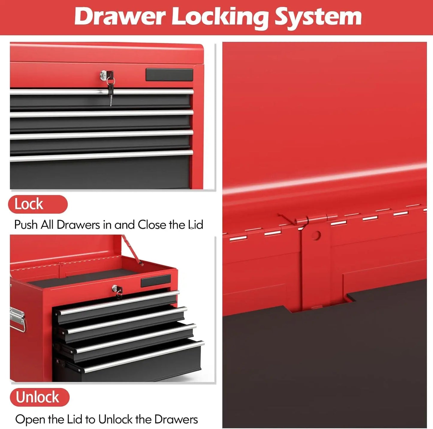 Tool Chest 2-In-1 6-Drawer Rolling Tool Chest, Lockable Tool Box and Storage Cabinet, Removable Toolbox Organizer for Garage, Factory, Wor