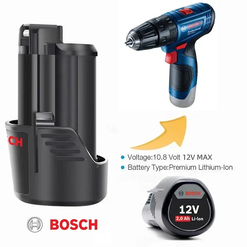Bosch Original battery 12V battery, 2.0Ah BAT411 Lithium ion Rechargeable Battery BAT411A BAT412 BAT412A BAT413 Battery Charger