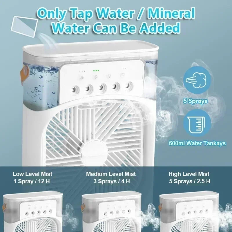 Portable Fan Air Conditioner: 3-in-1 Design with Humidifier USB Electric LED Night Light