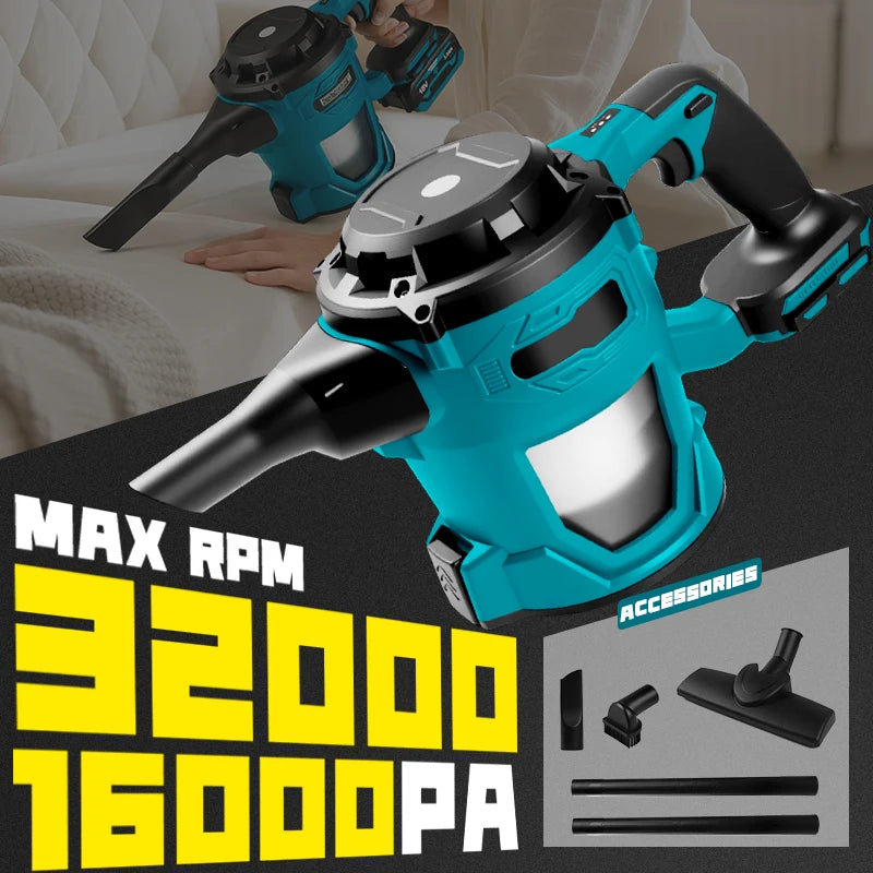 Makita Compatible 16000pa Cordless Electric Vacuum Cleaner Handheld Rechargeable Dry/Wet Dust Carpet Collector Machine for Makita 18v Battery Pin