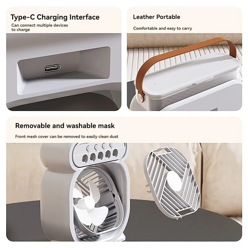Misting Fan 3 In 1 Fan AIr Conditioner Household Small Air Cooler LED Night Light Portable Humidifier Air Adjustment Fan Office Home Fan
