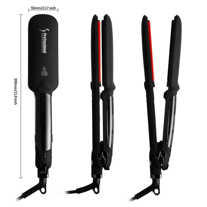 Hair straightener 230°C Professional Steam Hair Straightener Infrared Care Ceramic Coated 2-Inch-Wide Plates for Salon Straightening Styling
