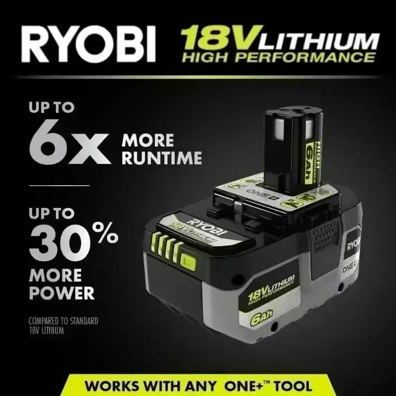 RYOBI ONE+ 6.0Ah high-performance lithium battery.