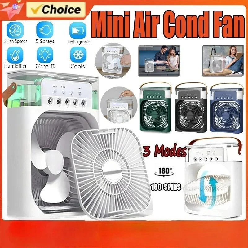 Fan 2025 Portable Humidifier Fan Air Conditioners USB Electric Fan LED Night Light Water Mist Fun 3 In 1 Air Cooler Humidifie For