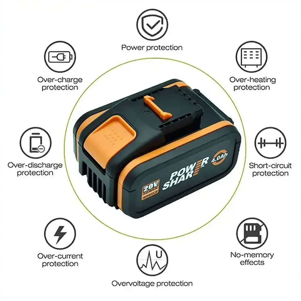 Worx 20V 6.0Ah and 8.0Ah Lithium battery Rechargeable WA3553 WA3551 WA3553.1 WA3570 for All WORX Electric and Garden Tools