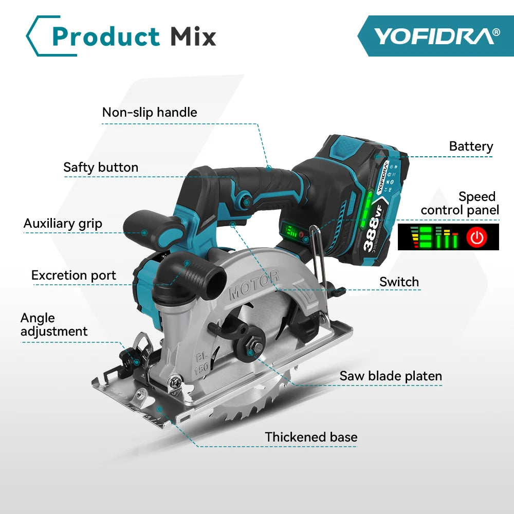 Makita Compatible 18V 6 Inch Brushless Circular Saw 45° Adjustable Digital Display Cutting Power Tool For Makita 18V Battery Pin