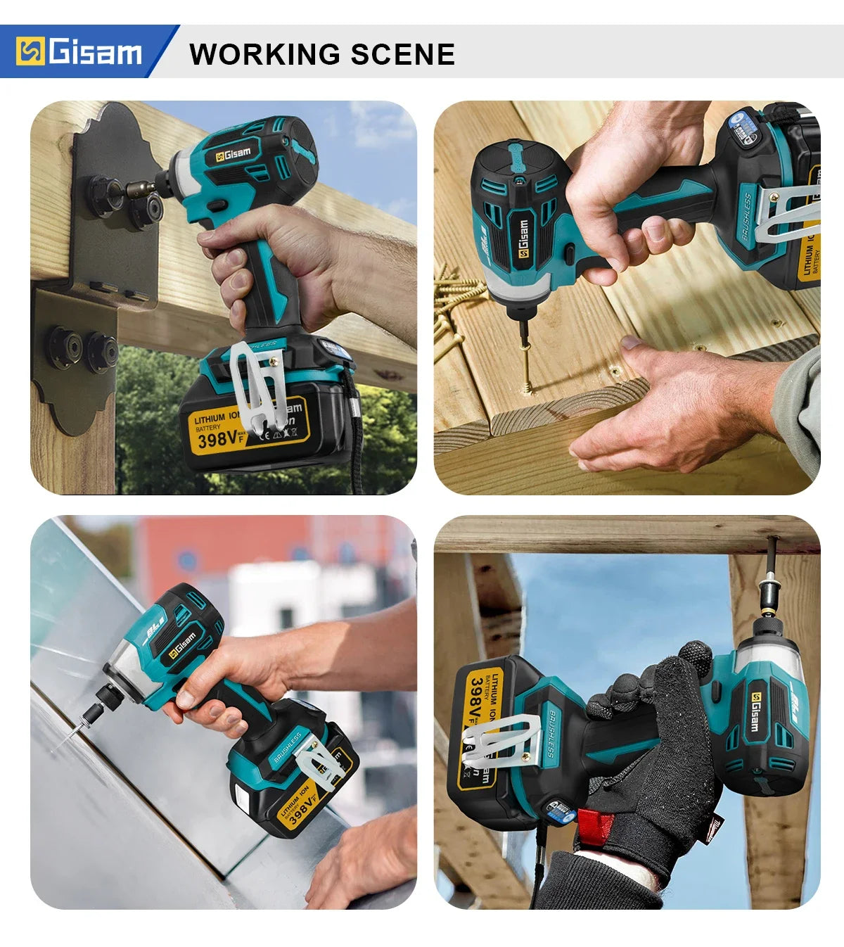 Makita 18V compatible Gisam 688N.m 1/4'' Brushless Electric Screwdriver Cordless Screwdriver Electric Drill Impact Driver Kit for Makita 18V Battery Pin