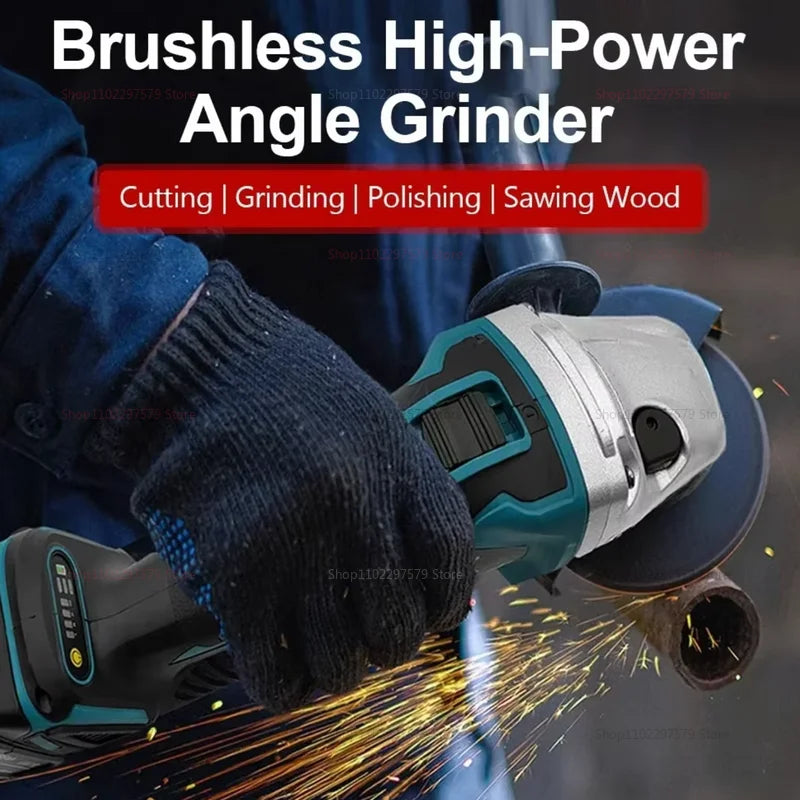 Makita Compatible 125mm Brushless Angle Grinder Cordless Li-ion Battery Powered for Cutting Polishing Grinding Compatible with Makita 18V tools