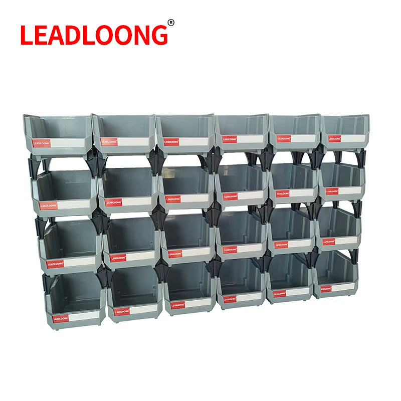 LEADLOONG Parts Bin 6/24pcs 13.5x10.5x7.6cm/5x4*3inch Gray Stackable Plastic Garage Tool Storage Box Container Organizer Bin