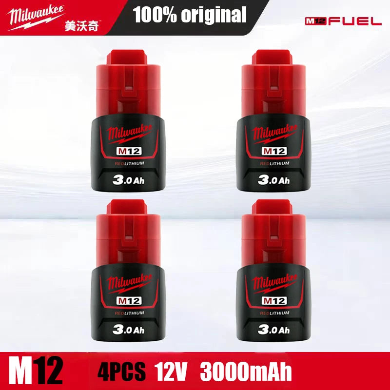 Milwaukee Original m12 battery 12V 3AH - 1Pk, 2Pk, 3Pk, 4Pk and charger options