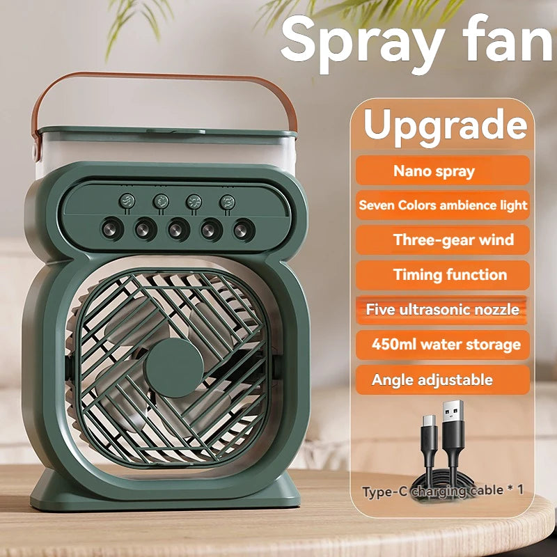 Misting Fan 3 In 1 Fan AIr Conditioner Household Small Air Cooler LED Night Light Portable Humidifier Air Adjustment Fan Office Home Fan
