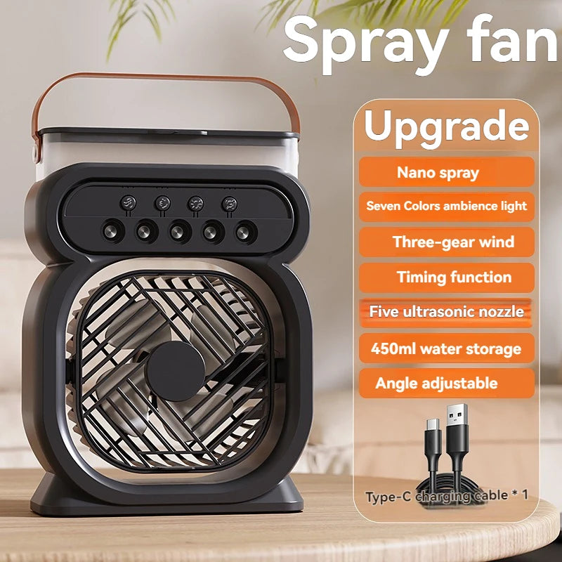 Misting Fan 3 In 1 Fan AIr Conditioner Household Small Air Cooler LED Night Light Portable Humidifier Air Adjustment Fan Office Home Fan