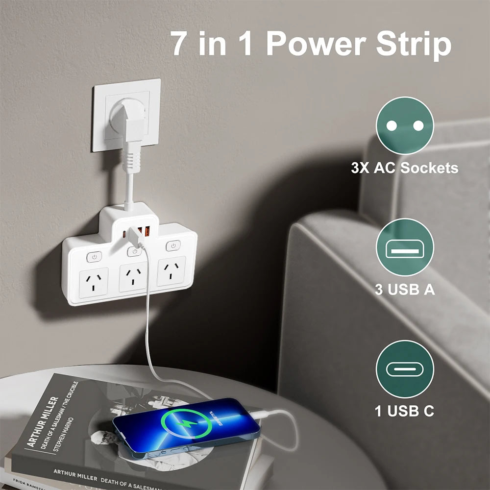Power board Australia Power Strip AU Multitap Wall Mounted Independent Switch Power Socket With USB C Charging Ports Network Filter Adapter