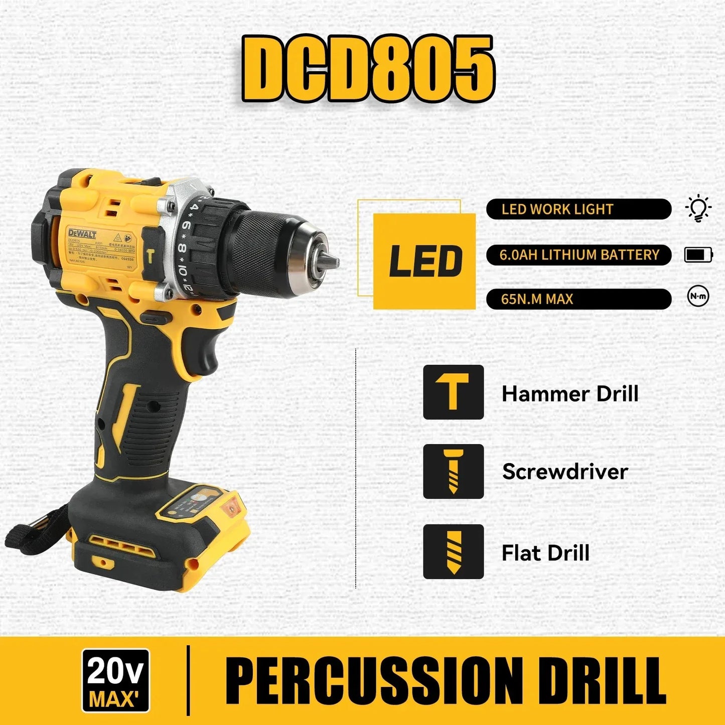 DeWalt DCD805 18V - 20V Brushless Hammer Drill Driver- with battery options FLASH SALE
