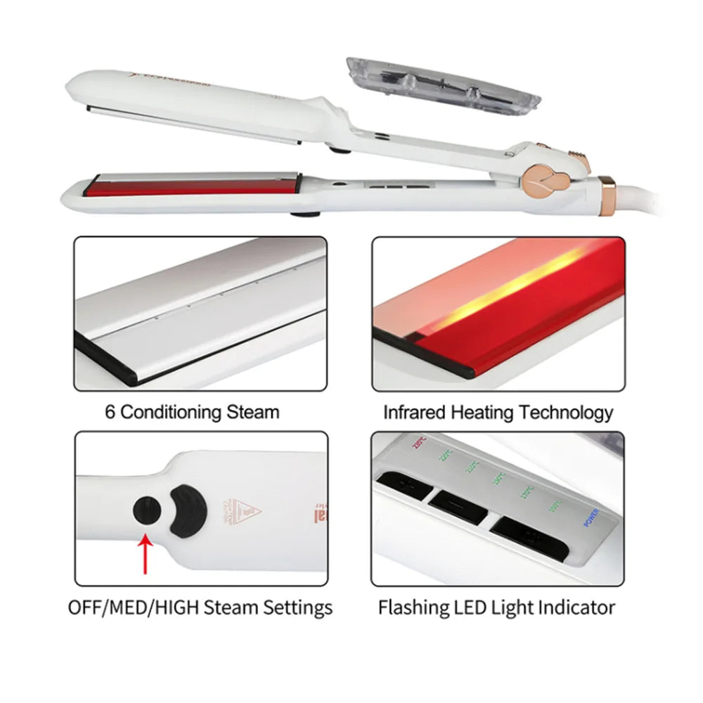 Hair straightener 230°C Professional Steam Hair Straightener Infrared Care Ceramic Coated 2-Inch-Wide Plates for Salon Straightening Styling