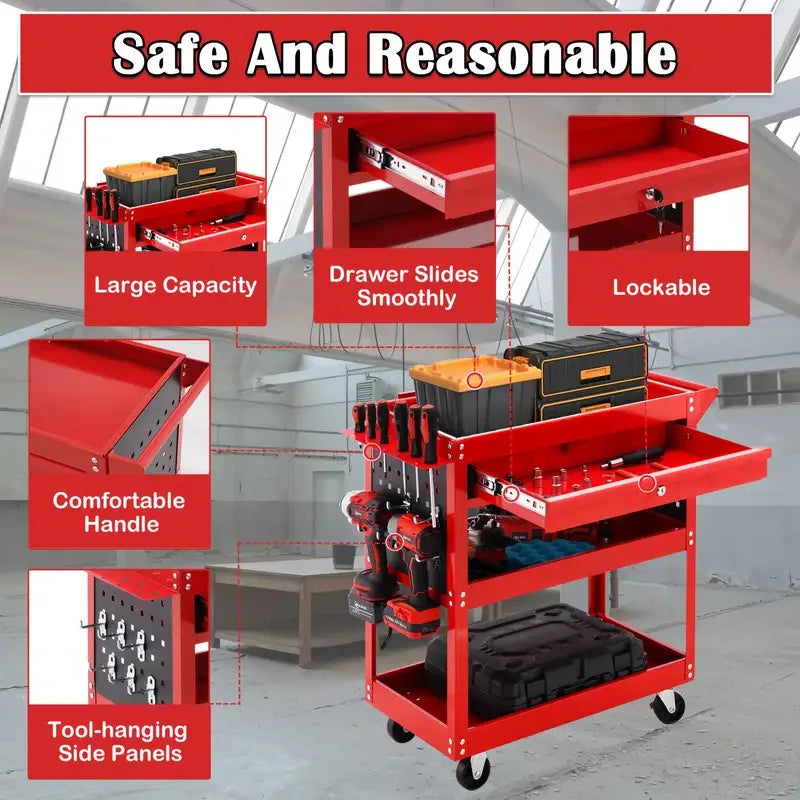 Trolley 3-layer heavy-duty rolling tool vehicle storage vehicle - industrial practical organizer storage drawer storage rack with wheels