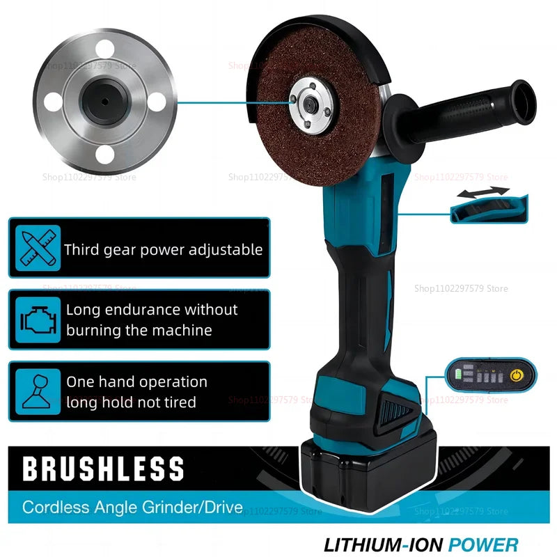 Makita Compatible 125mm Brushless Angle Grinder Cordless Li-ion Battery Powered for Cutting Polishing Grinding Compatible with Makita 18V tools