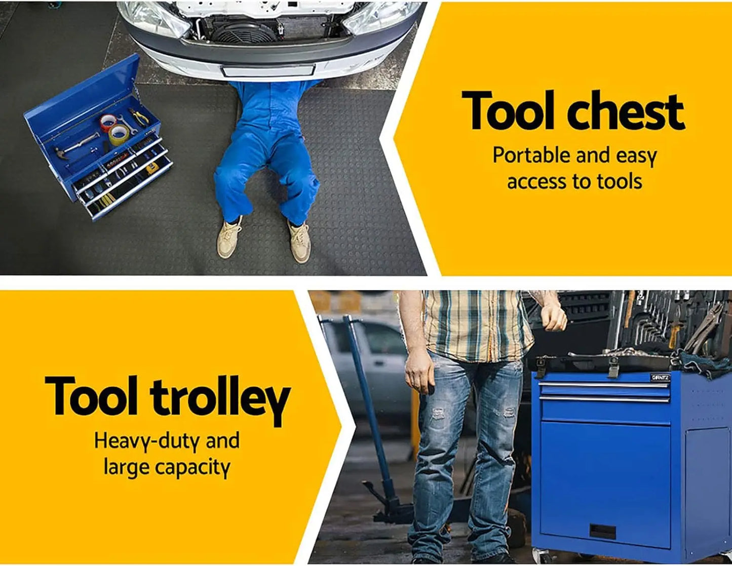 Tool Chest Trolley Drawers Large, Lockable Toolbox Tools Storage Box Cabinet Cart Garage Ute Organiser Boxes, Heavy Duty Multi
