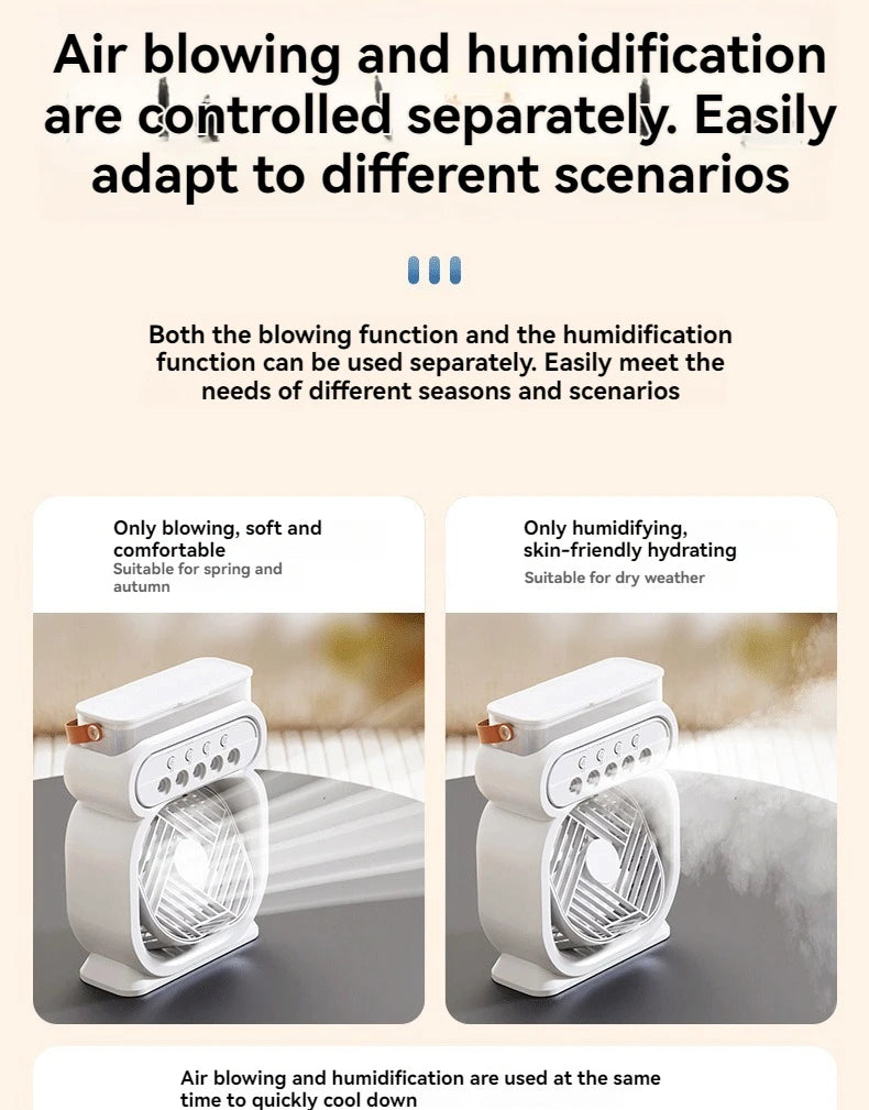Misting Fan 3 In 1 Fan AIr Conditioner Household Small Air Cooler LED Night Light Portable Humidifier Air Adjustment Fan Office Home Fan