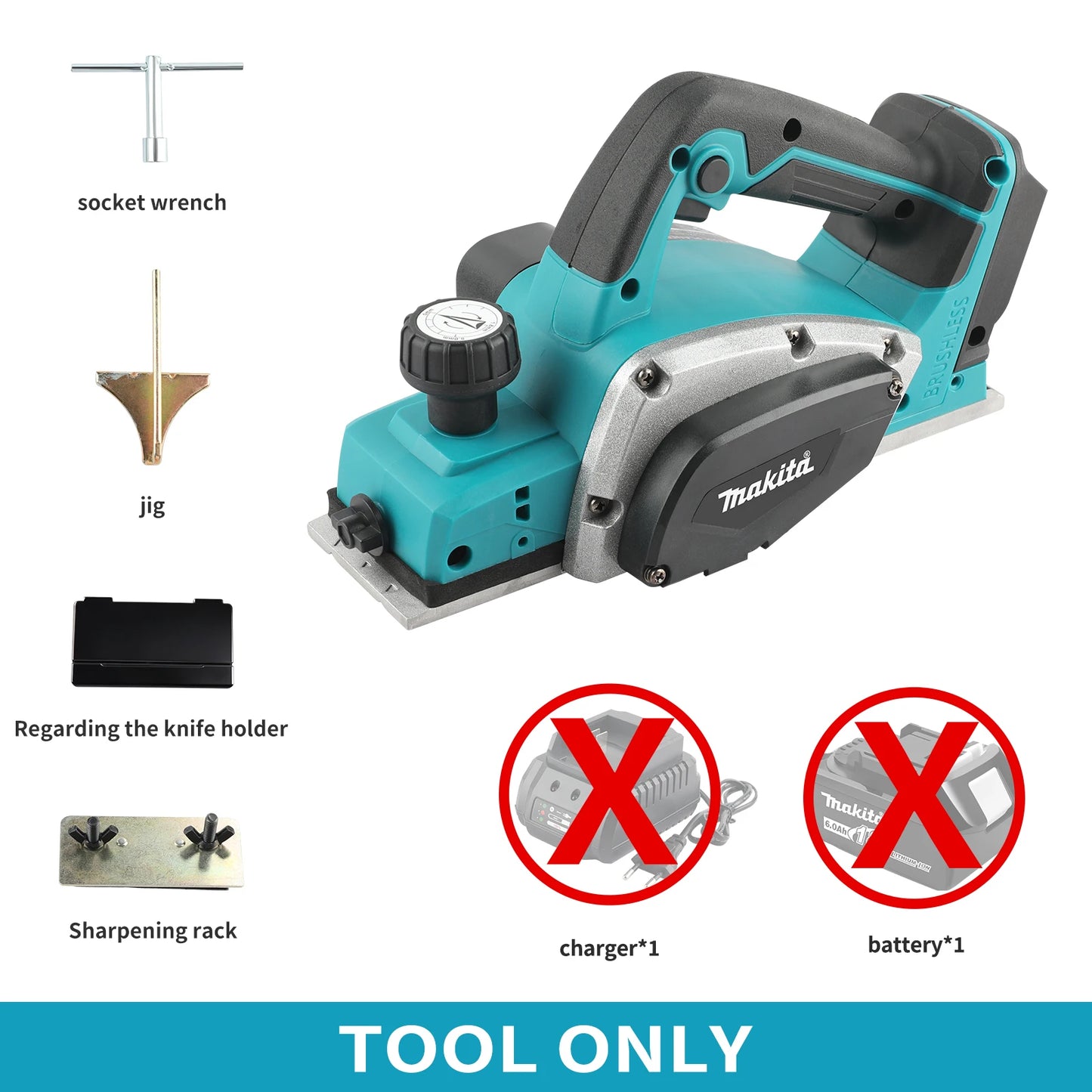 Makita 18V Electric Planer 82mm Planning Width,15000rpm,650W Power,2.5mmCut Depth, Ergonomic Handle for DIY Woodworking&Board Creation