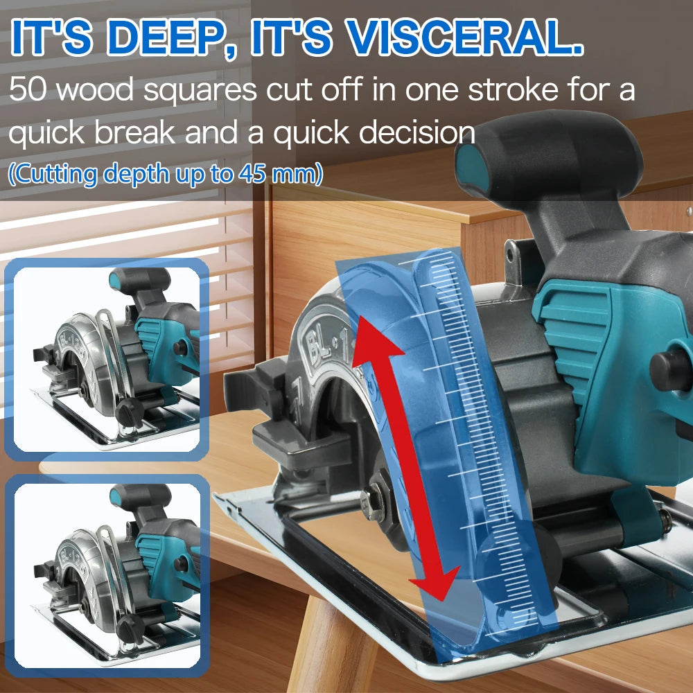 Makita Compatible 18V JV Brushless Circular Saw 125mm Cordless Electric Saw Adjustable Wood Cuttiing Machine Handheld Woodworking Saw for Makita Battery