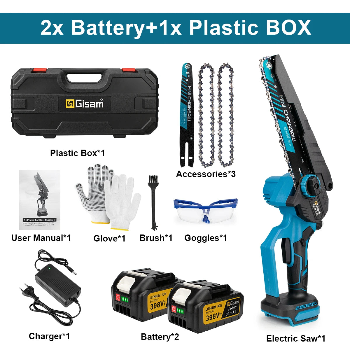 Makita Compatible 18V Gisam 8 Inch Brushless Electric Chainsaw Cordless Electric Saw Woodworking Garden Pruning Saw Tool For Makita 18V Battery Pins