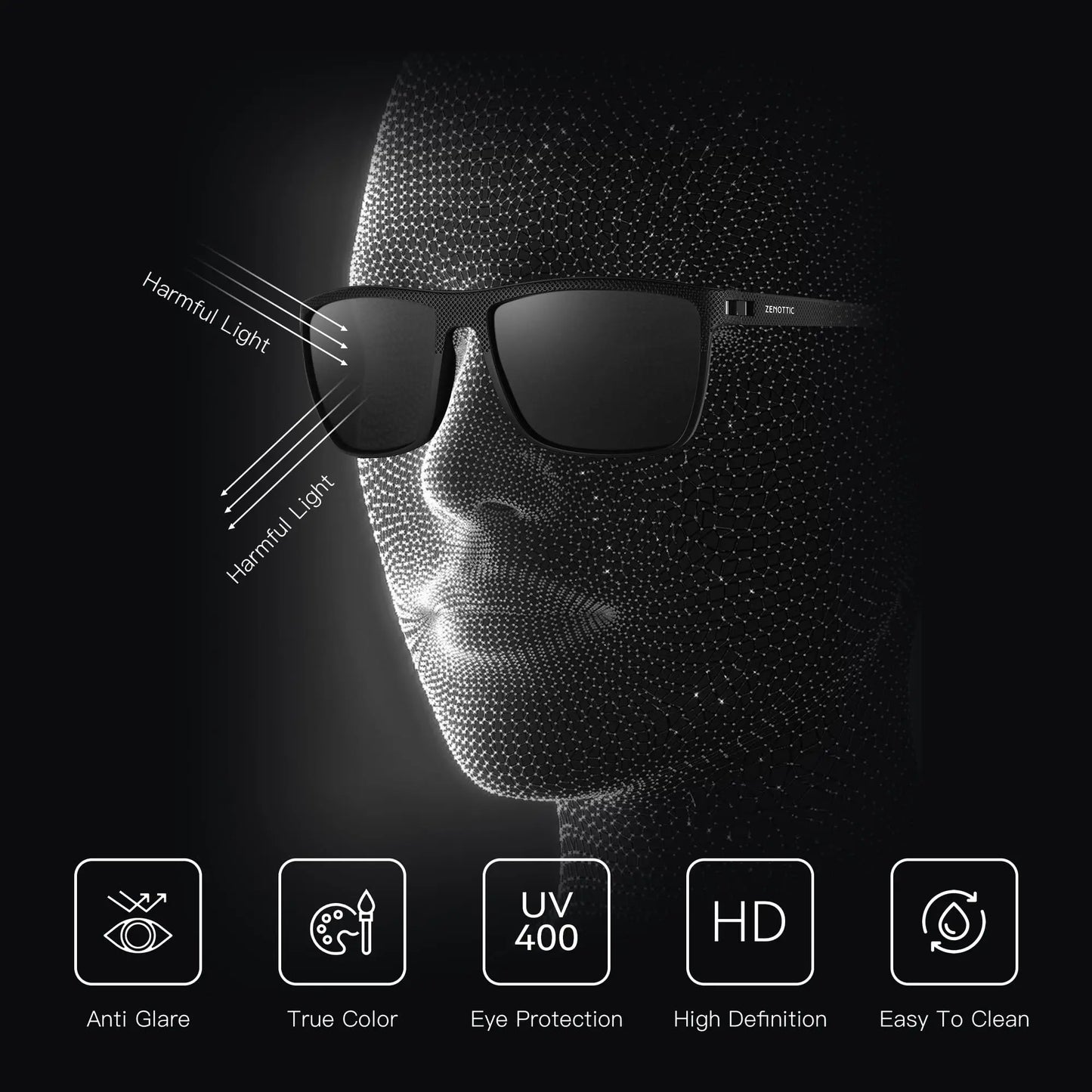 ZENOTTIC JV Retro Square Polarized Sunglasses Fashion Shade Women Men Ultra light TR90 Frame UV400 Protection Classics Sun Glasses
