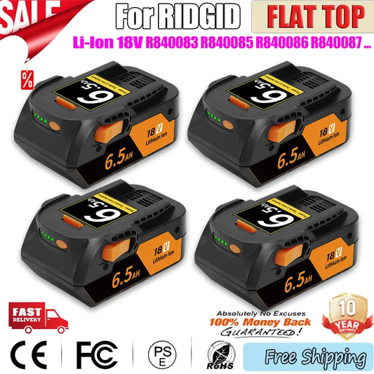 AEG and Ridgid 6.5AH Li-ion 18V Battery for RIDGID AEG R840087 Battery R840083 R840085 R840086 Capacity 6.0/4.0ah Rechargeable Power Tool Series AEG Series