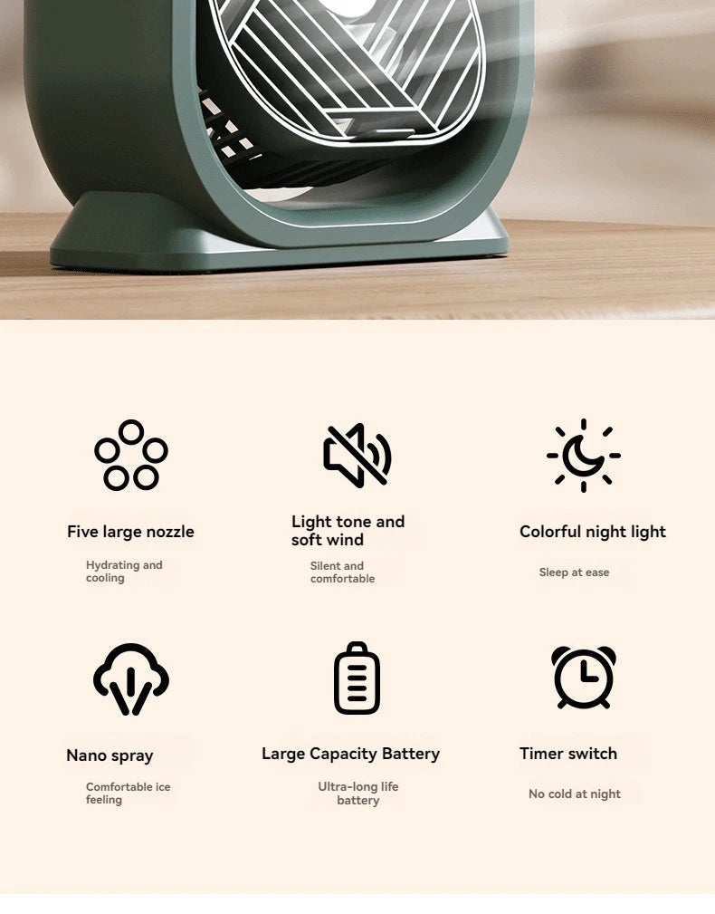 Misting Fan 3 In 1 Fan AIr Conditioner Household Small Air Cooler LED Night Light Portable Humidifier Air Adjustment Fan Office Home Fan