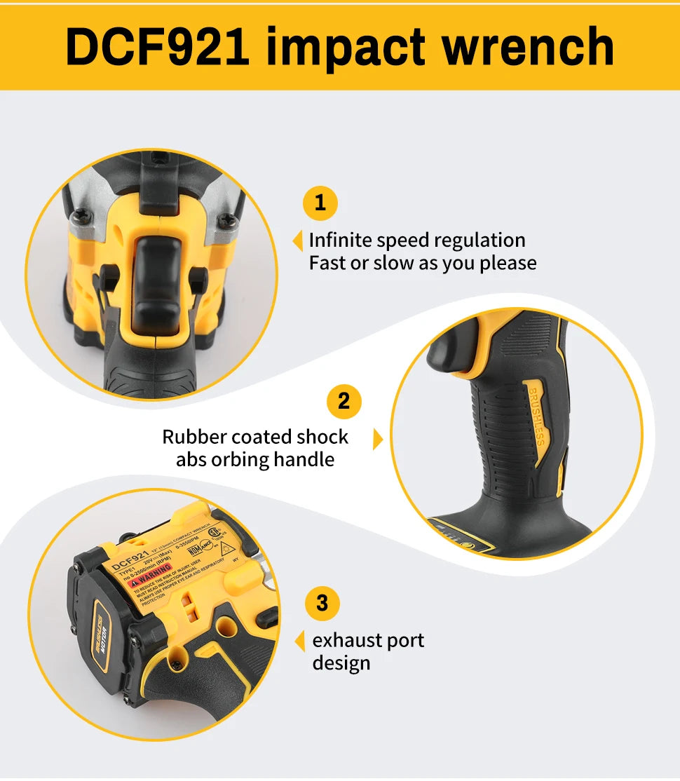DEWALT DCF921 18V 20V 1/2 in Cordless Compact Impact Wrench