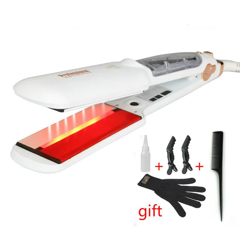 Hair straightener 230°C Professional Steam Hair Straightener Infrared Care Ceramic Coated 2-Inch-Wide Plates for Salon Straightening Styling