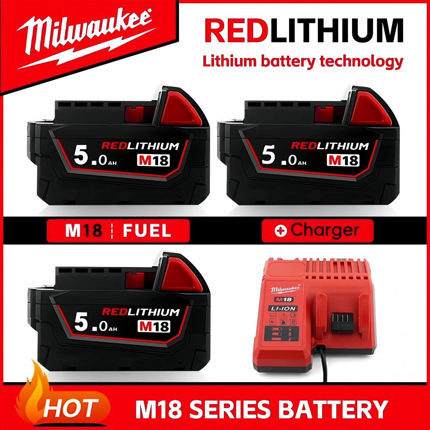 Milwaukee 5.0ah Original M18 B5 18V Li-ion Battery 1pk, 2pk 3pk and charger options