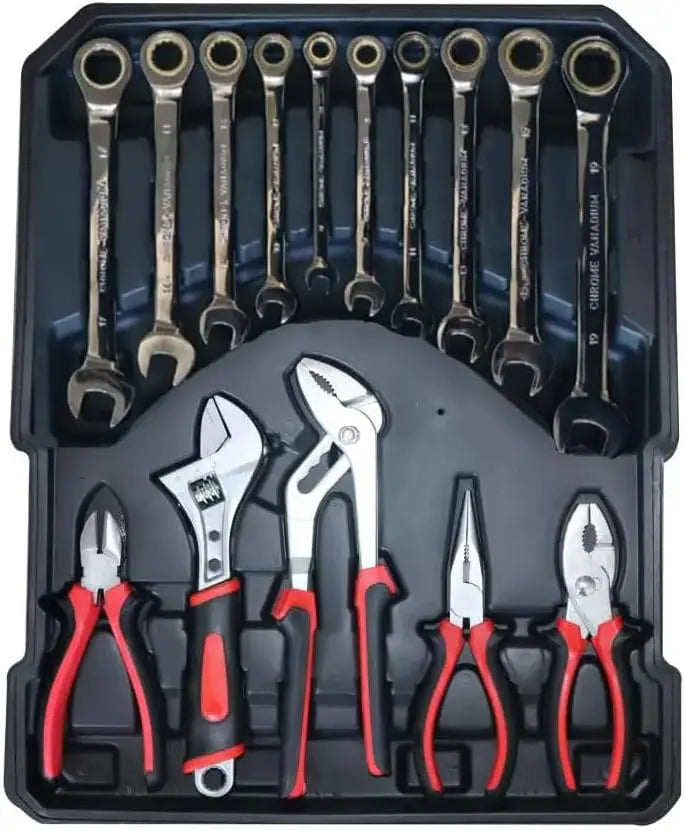 DIY TOOL KIT Household Repair Tool Set - Portable Hand Toolbox Trolly Case on Wheels, Professional Mechanics Kit With Multi-Functional Wr