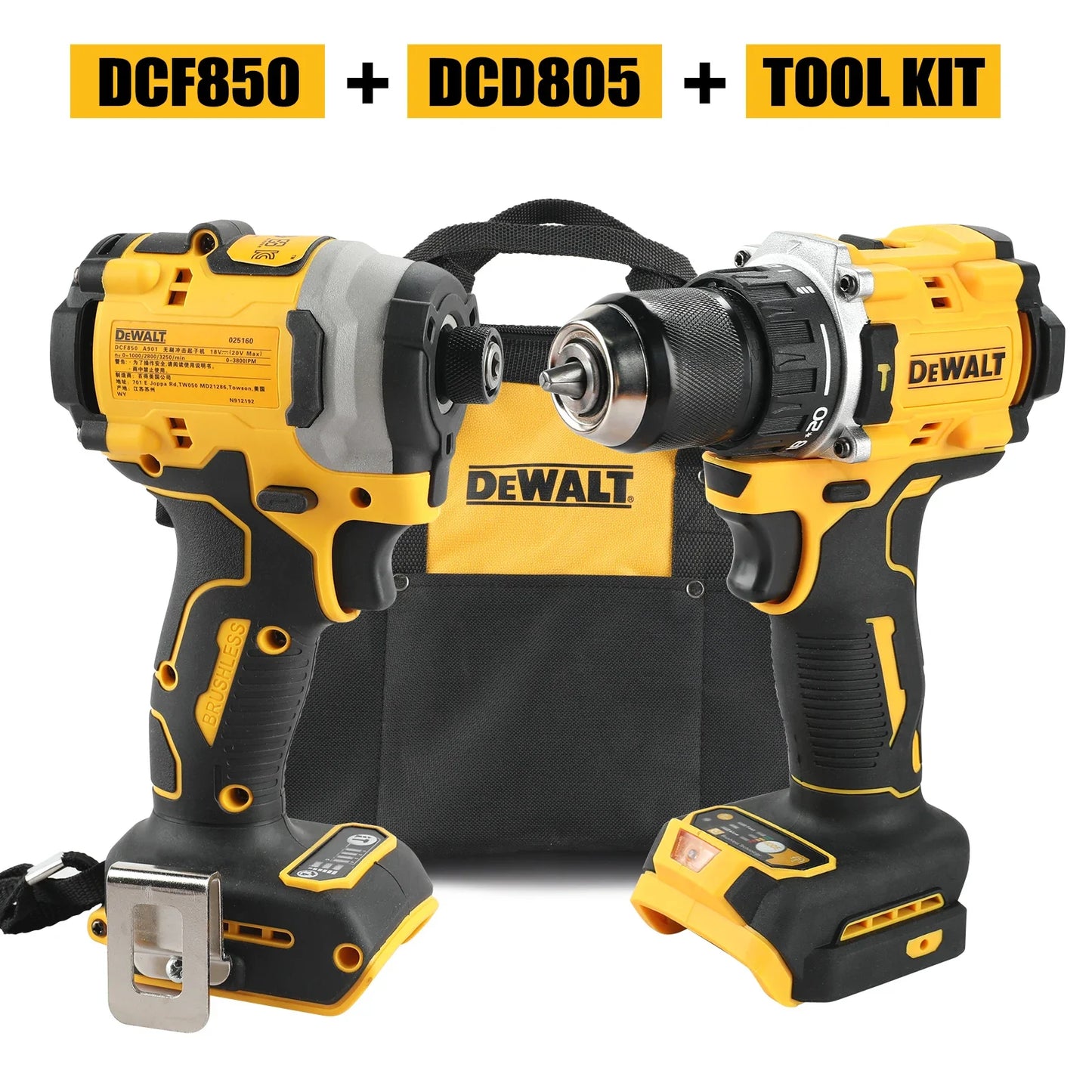DEWALT 18V 20v Power Tool Bundle - DCD850 impact driver and DCD805 hammer drill (Tools only with bag)