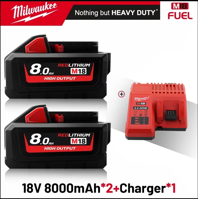 Milwaukee 8.0ah Original M18 B5 18V Li-ion Battery and Charger 1pk, 2pk with charger